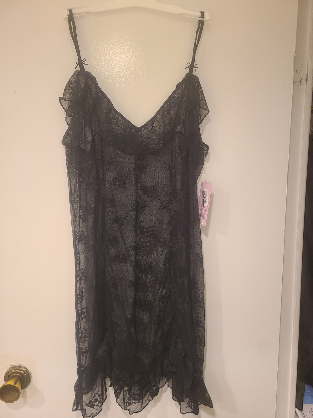 wild fable Black Sheer Lace Ruffle Chemise